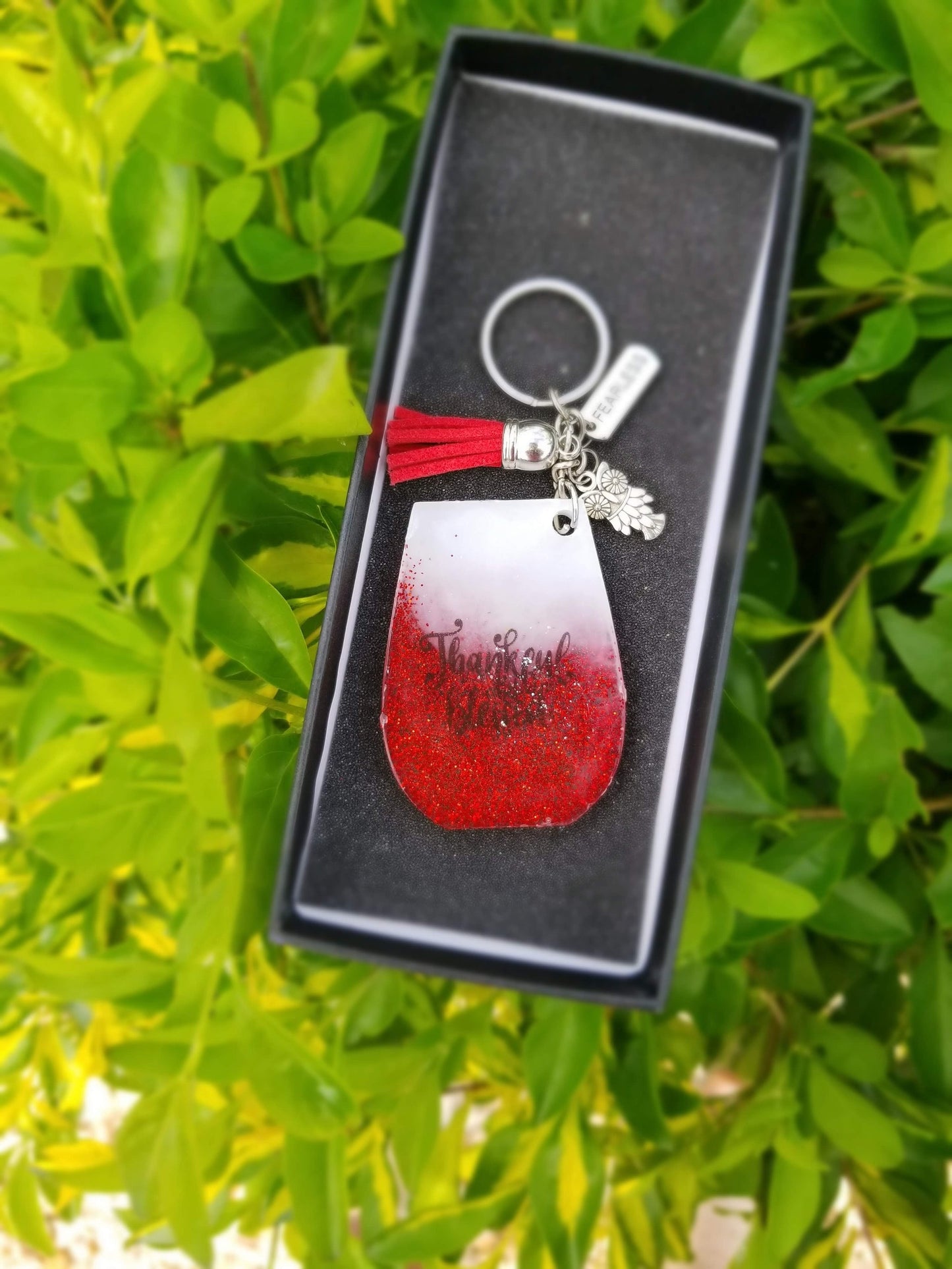 Thankful & Blessed Wine Cup Keychain