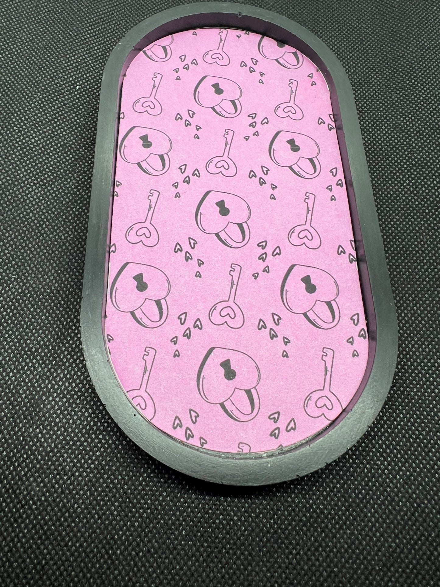 Pink Heart Lock and Key Oval Pattern Tray