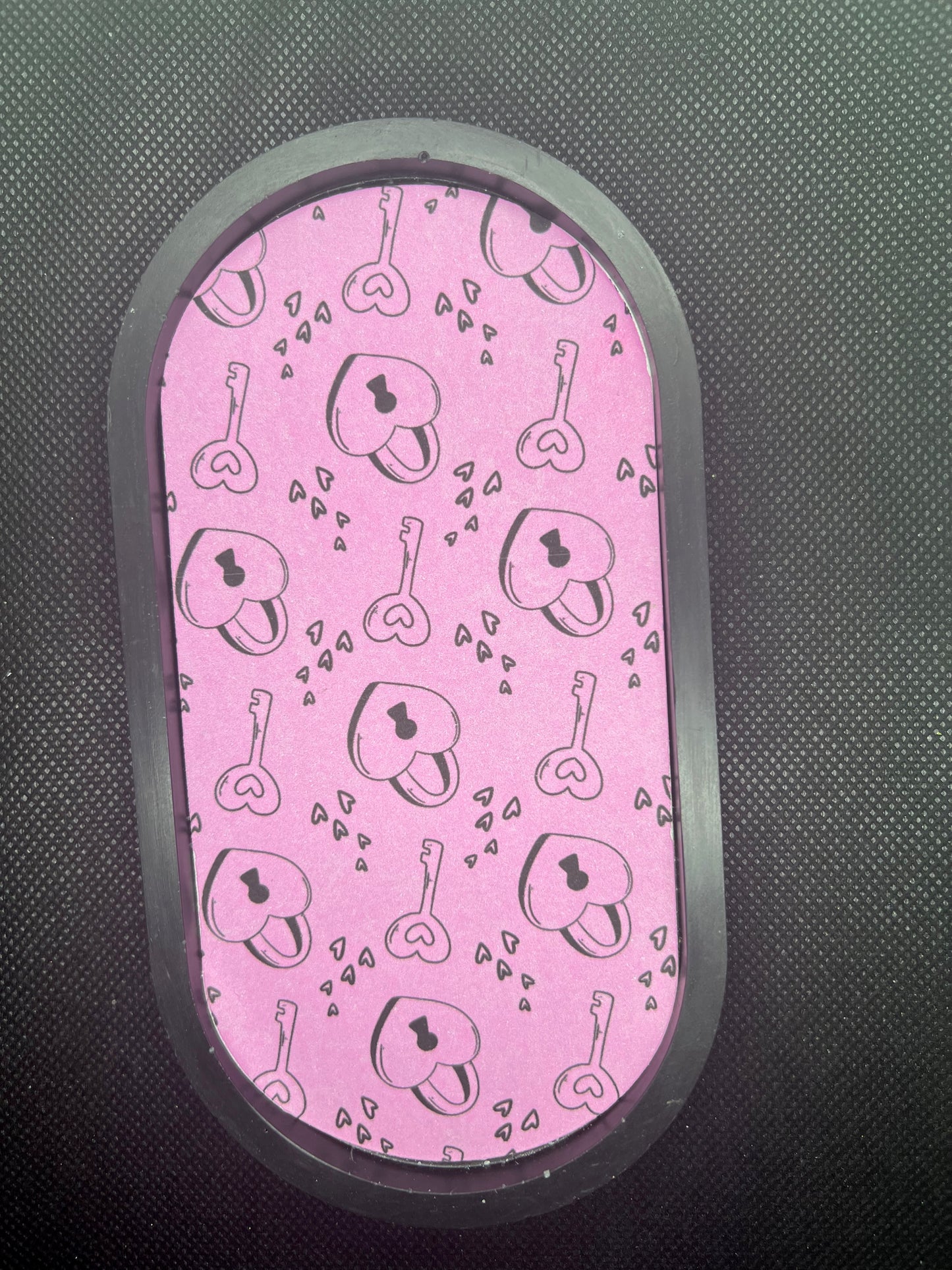Pink Heart Lock and Key Oval Pattern Tray