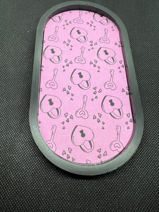 Pink Heart Lock and Key Oval Pattern Tray