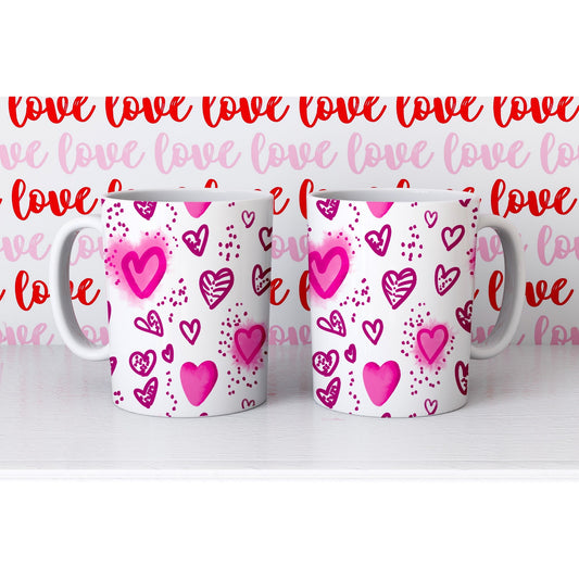 Pink Doodle Hearts Mug